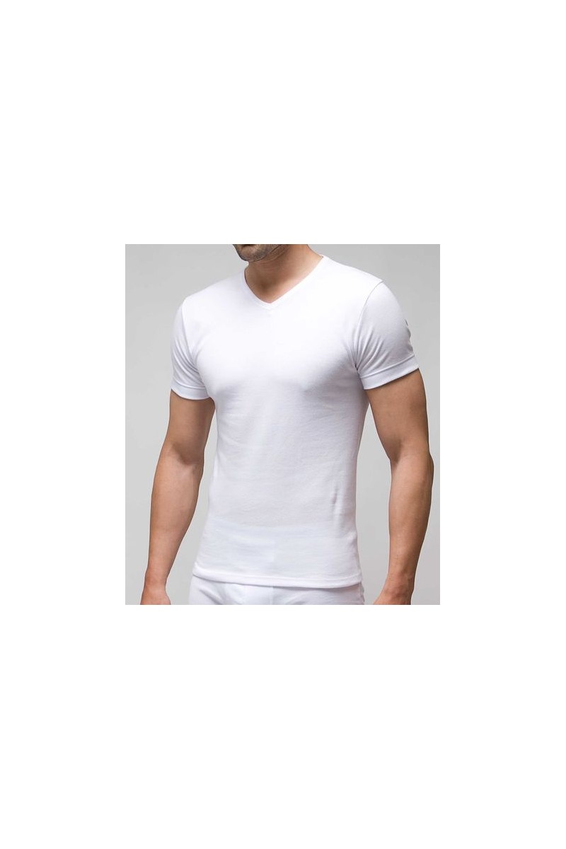 7421 RAPIFE 48-52 BLANCO CAMISETA HOMBRE TERMICA MANGA CORTA CUELLO PICO