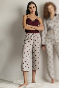 60139 ADMAS PIJAMA MUJER PIRATA ENCAJE LUNARES