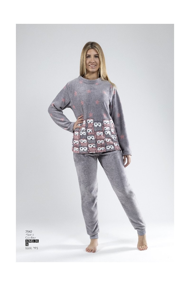 2942 LIN PIJAMA MUJER CORAL ESTRELLAS BUHOS