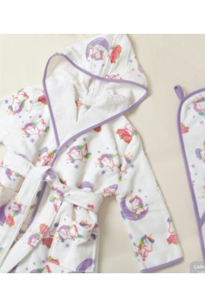 UNICORNIO ARCO BALENO ALBORNOZ NIÑA CON CAPUCHA ESTAMPADO