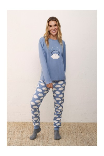 N18753 PROMISE CONJUNTO PIJAMA MUJER+CHAQUETA NUBES