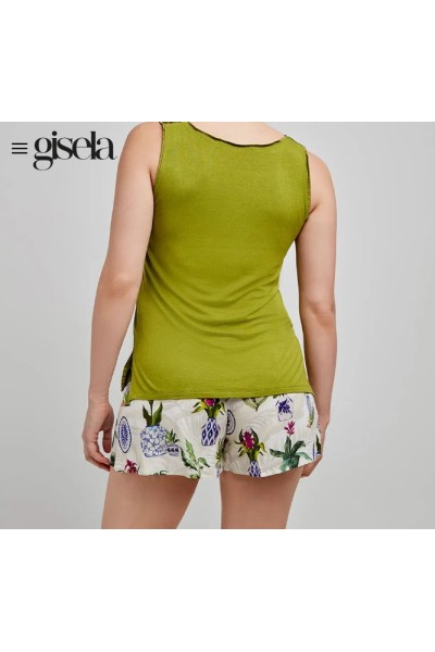 2 20261T GISELA VERDE PIJAMA MUJER SATEN TROPICAL