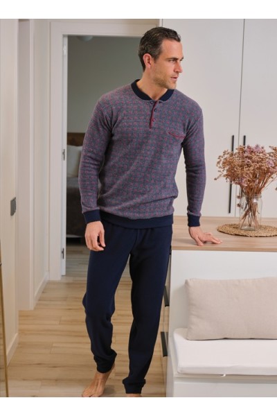 255603 MUSLHER PIJAMA HOMBRE PUNTO MILANO CUADRITOS RAYADOS