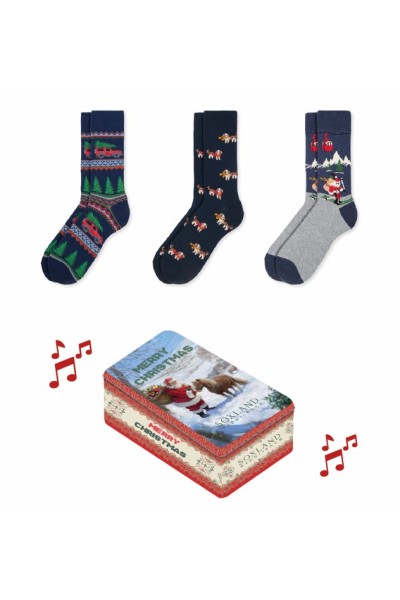 0314262 SOXLAND CAJA METAL MUSICAL NAVIDAD 3 PARES CALCETIN HOMBRE