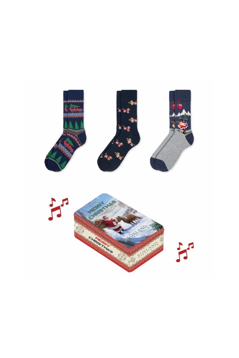 0314262 SOXLAND CAJA METAL MUSICAL NAVIDAD 3 PARES CALCETIN HOMBRE