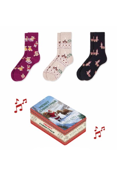 0314263 SOXLAND CAJA METAL MUSICAL NAVIDAD 3 PARES CALCETIN MUJER