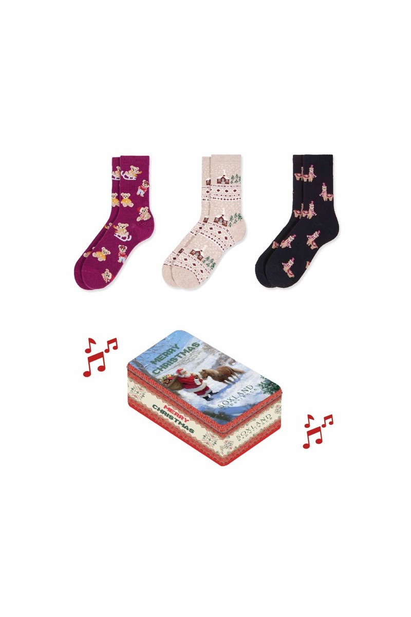 0314263 SOXLAND CAJA METAL MUSICAL NAVIDAD 3 PARES CALCETIN MUJER