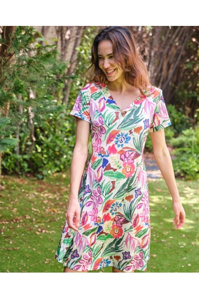 269034 MUSLHER VESTIDO MUJER HOJAS FLORES