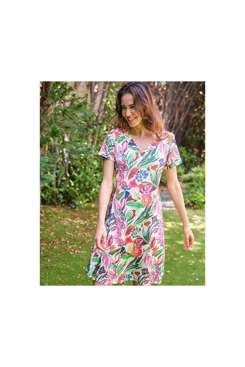 269034 MUSLHER VESTIDO MUJER HOJAS FLORES