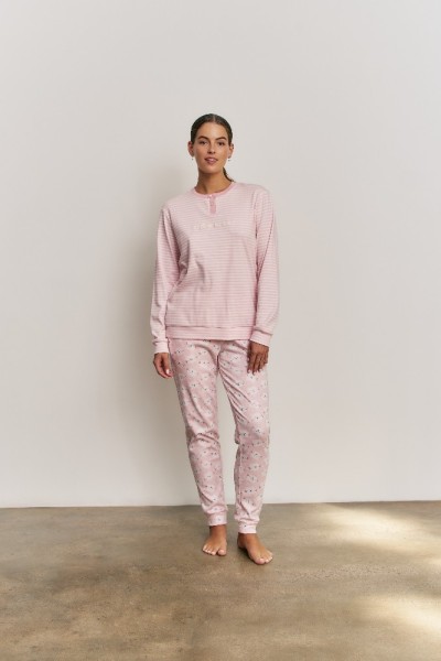 N21843 PROMISE PIJAMA MUJER 3 PIEZAS RAYAS LOVE