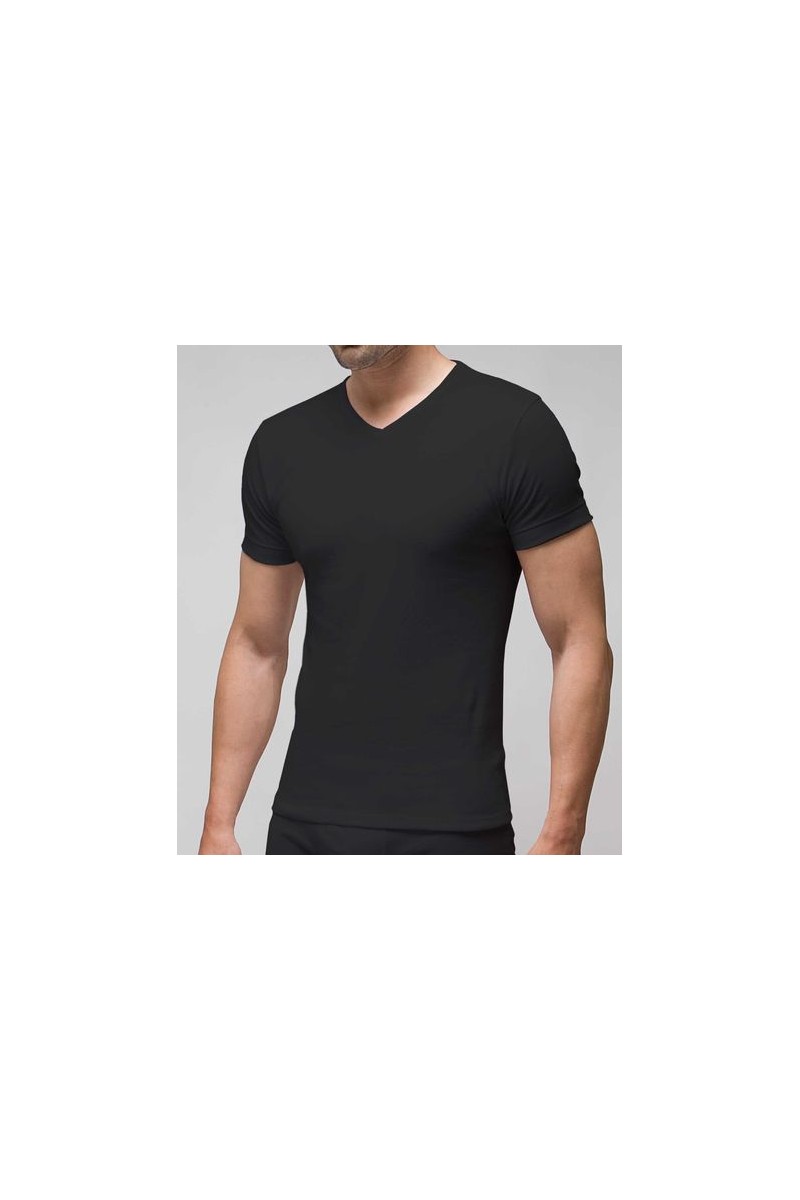 7421 RAPIFE 48-52 NEGRO CAMISETA HOMBRE TERMICA MANGA CORTA CUELLO PICO