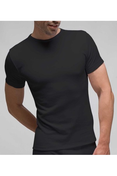 3118 RAPIFE NEGRO CAMISETA HOMBRE ALGODON LYCRA MANGA CORTA CUELLO REDONDO