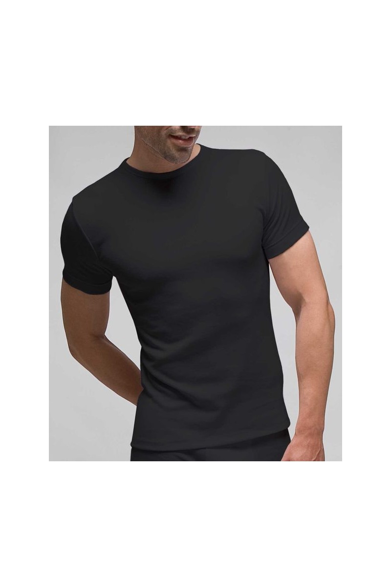 3118 RAPIFE NEGRO CAMISETA HOMBRE ALGODON LYCRA MANGA CORTA CUELLO REDONDO